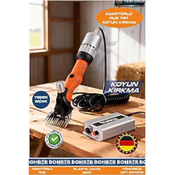 BÖHRER RUS TİPİ ADATÖRLÜ TAM PROFESYONEL KOYUN KIRKMA KIRPMA MAKİNESİ - 220V - 14.4V