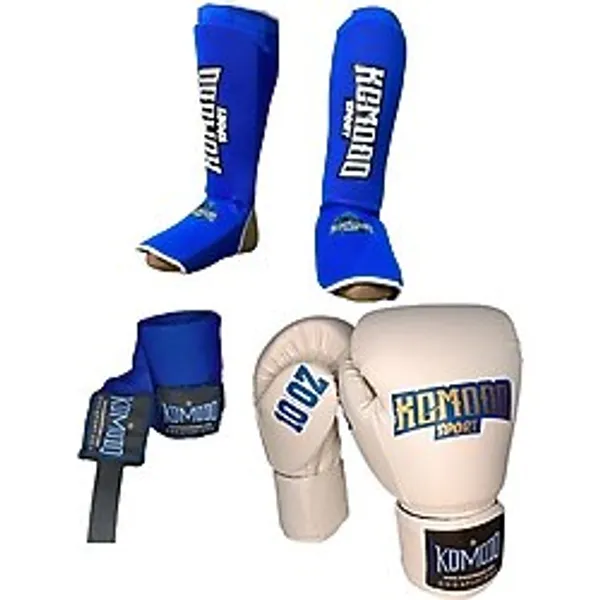 Boks Eldiveni 8 Oz/bandaj 3,5 Metre /elastik Kick Boks Kaval ve Ayaküstü Koruyucu Set - Beyaz - XL