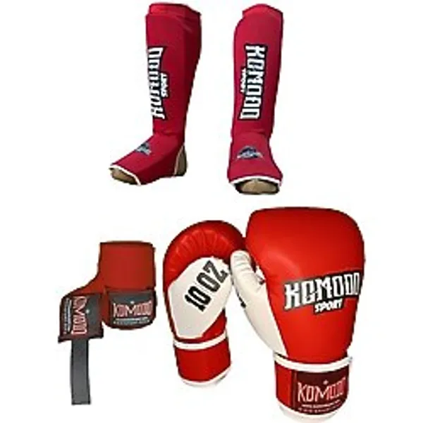 Boks Eldiveni 8 Oz/bandaj 3,5 Metre /elastik Kick Boks Kaval ve Ayaküstü Koruyucu Set - Kırmızı - XL