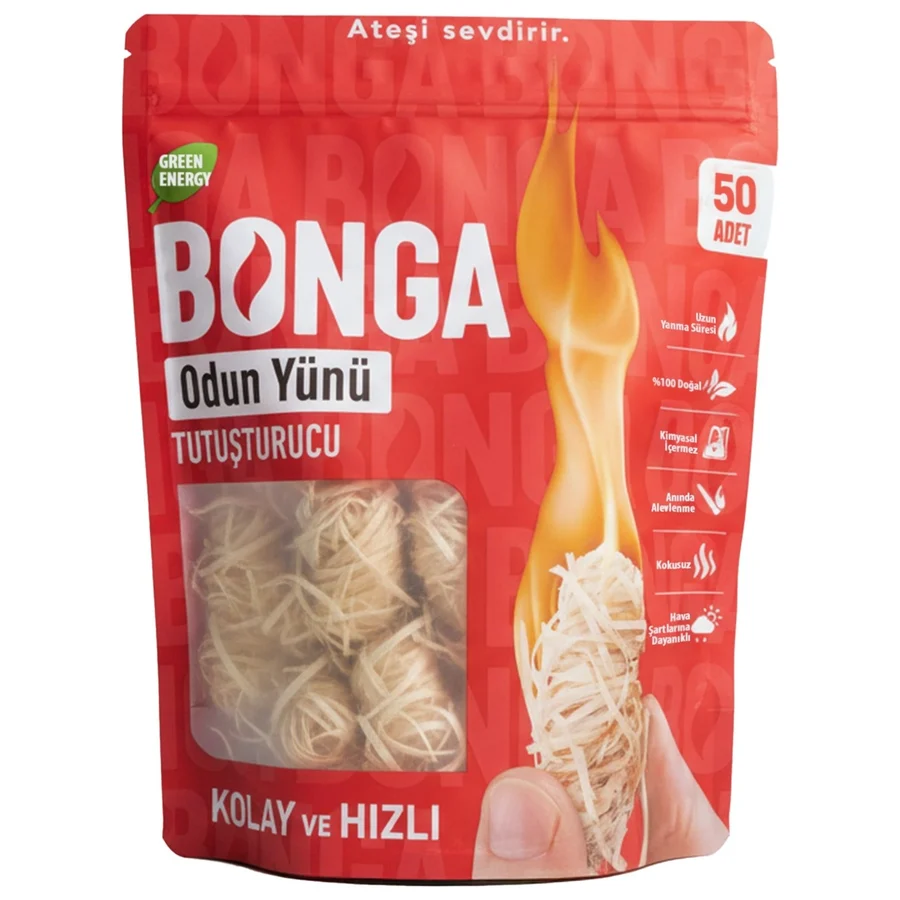 BONGA Soba, Şömine, Mangal Tutuşturucu 50 Adet 700 gr - Jel Ve Çıra Alternatifi Doğal Odun Yünü
