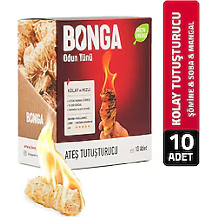 Bonga Şömine Ve Mangal Tutuşturucu 10 Adet 140 gr - Jel Ve Çıra Alternatifi Doğal Odun Yünü