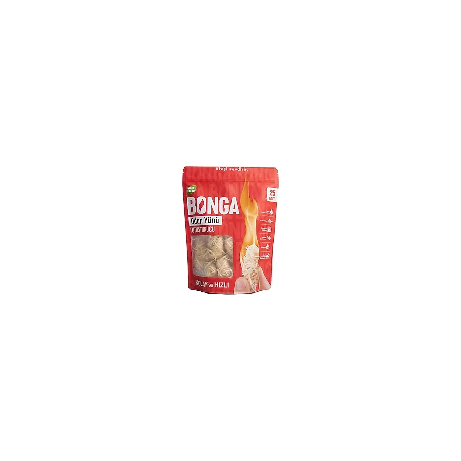 Bonga Şömine ve Mangal Tutuşturucu 25 Adet 350 gr - Jel Ve Çıra Alternatifi Doğal Odun Yünü
