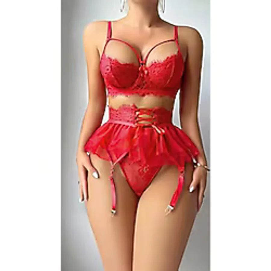 Bonilove Kırmızı Seksi Erotik Jartiyer Takım