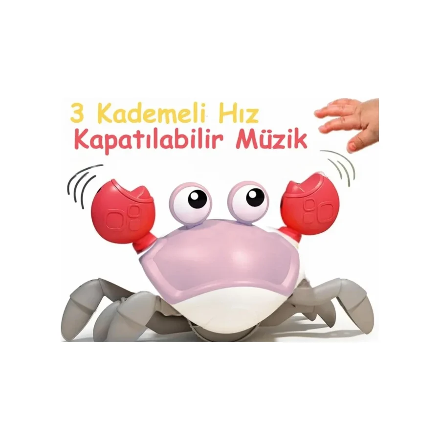 Boratila Toys Emeklemeye Yardımcı 3 Hız Kademeli Kapatıp Açılabilen Müzikli Sensörlü Şarjlı Yengeç Oyuncak