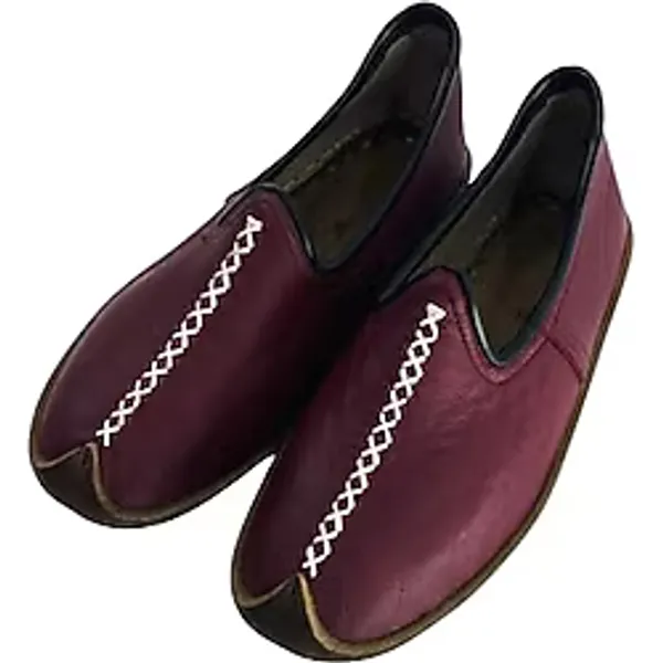 Bordo El Yapımı Yemeni - Hakiki Deri Geleneksel Okçuluk Outdoor Ayakkabı - 35