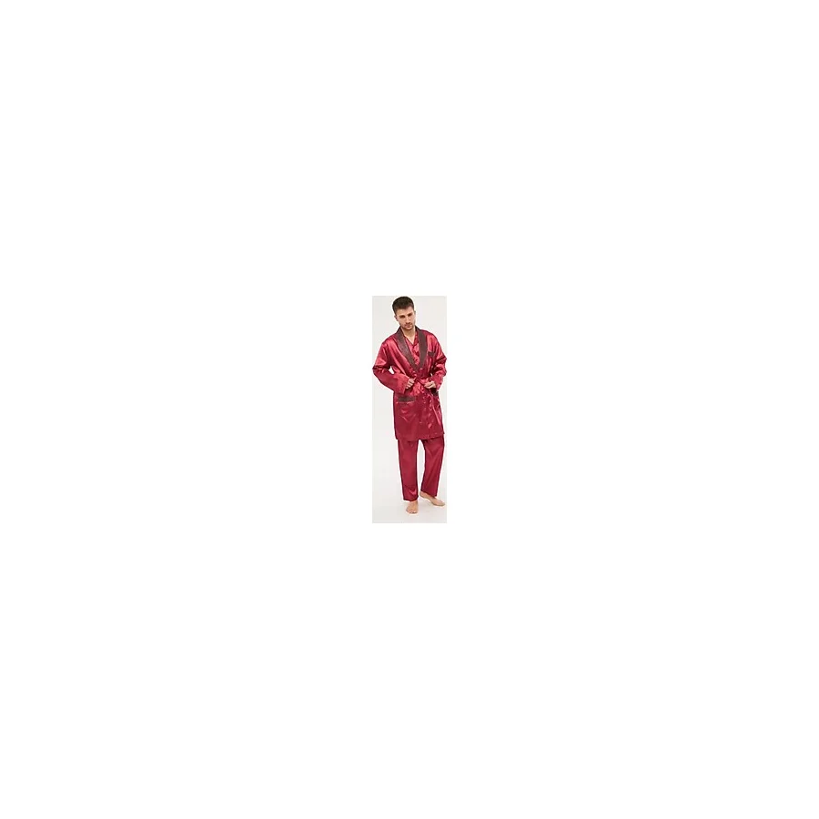 Bordo Erkek Ropdöşambır ve Saten Pijama Takımı 4'lü Set - S