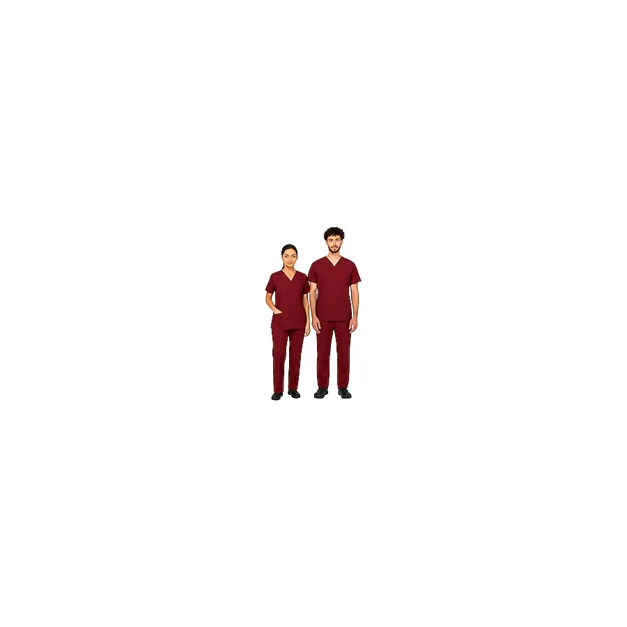Bordo Likralı Unisex Medikal Scrubs Takımı - Doktor, Hemşire, Sağlık Personeli (2XS)