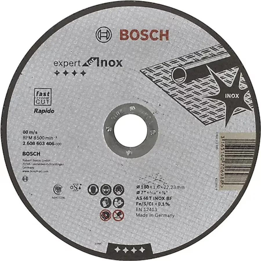Bosch - 180x1,6 mm Expert Serisi Düz Inox (Paslanmaz Çelik) Kesme Diski (Taş) - Rapido - 2608603406