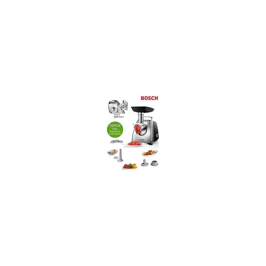 Bosch 2000W Motor Blok Gücü: Yüksek Motor Gücü Sayesinde Üstün Performans Kıyma /sucuk /sosis Makinesi + Mutfak Tartısı - Gri