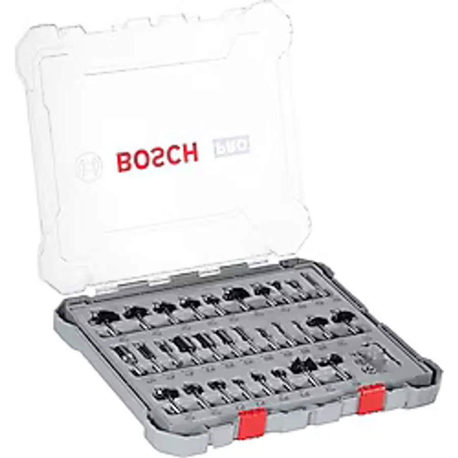 Bosch 30 parçalı freze seti karışık (ahşap için, 8 mm şaftlı üst freze aksesuarı)