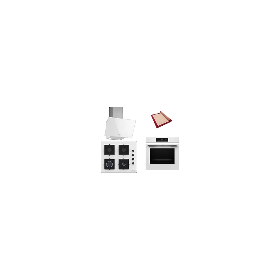 Bosch Beyaz 3 lü Ankastre Set 347 ( HJG852YW0T - POP6C2P30O - DWK63PJ20T ) - 3D Fry Hava ile Kızartma - Silikon Yanmaz Yapışmaz Pişirme Matı ile Birlikte