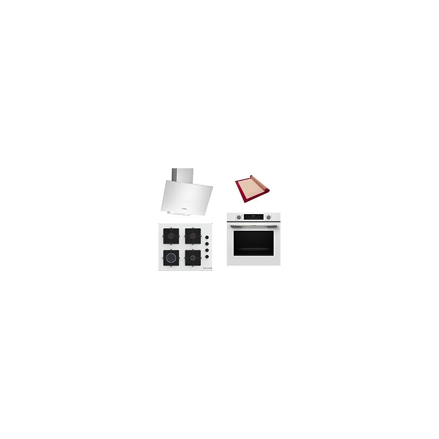 Bosch Beyaz 3 Lü Ankastre Set 591( HUA717BV0T - POP6C2P31O - DWK64PJ20T ) - Buhar Destekli - Silikon Yanmaz Yapışmaz Pişirme Matı ile Birlikte