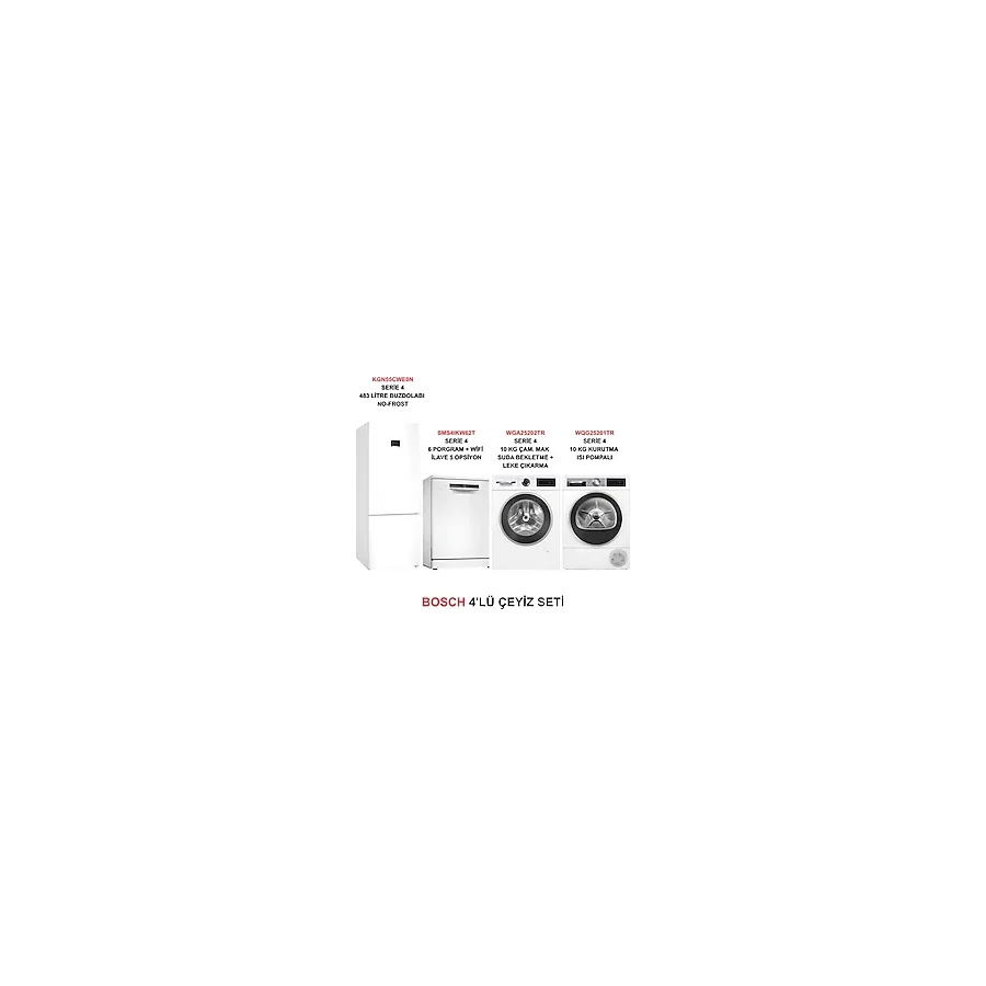 Bosch Çeyiz Seti KGN55CWE0N - SMS4IKW62T - WGA25202TR - WQG25201TR