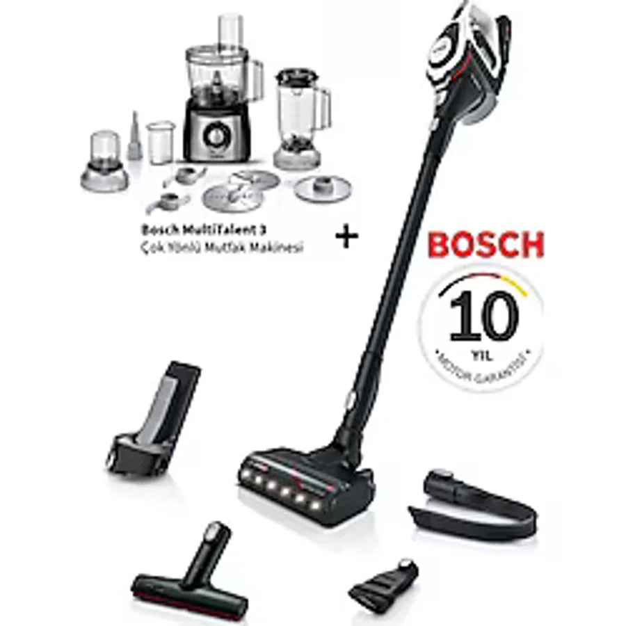 Bosch Çift Bataryalı Şarjlı Süpürge Unlimited 8 Gen2 Beyaz BBS8214 +Bosch Mutfak Robotu