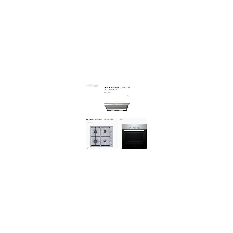 Bosch Eco 3lü Ankastre Set (Bosch HBF 011BR0T Fırın Bosch PBP6C5K80 Inox Ocak Bosch DFT63CA51T Sürgülü Aspiratör