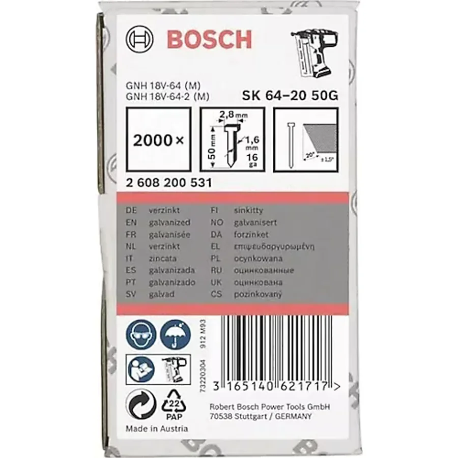 Bosch Gnh 18v-64 M Uyumlu Başsız Çivi 50mm 2000 Ad 2608200531