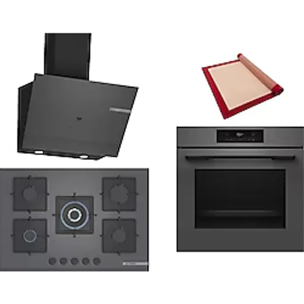 Bosch Gri 3 Lü Ankastre Set 369 ( HJG852YN0T - PNQ7B9P30O - DWK67PJ70T ) 75CM Wok Bek Ocak - 3D Fry Hava ile Kızartma - Pişirme Matı ile