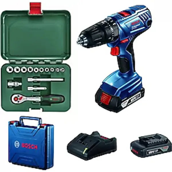 Bosch Gsb 180 Li Darbeli Şarjlı Vidalama Makinesi Vidalama Çift Akülü ve 14 Parça Bosch Lokma Seti