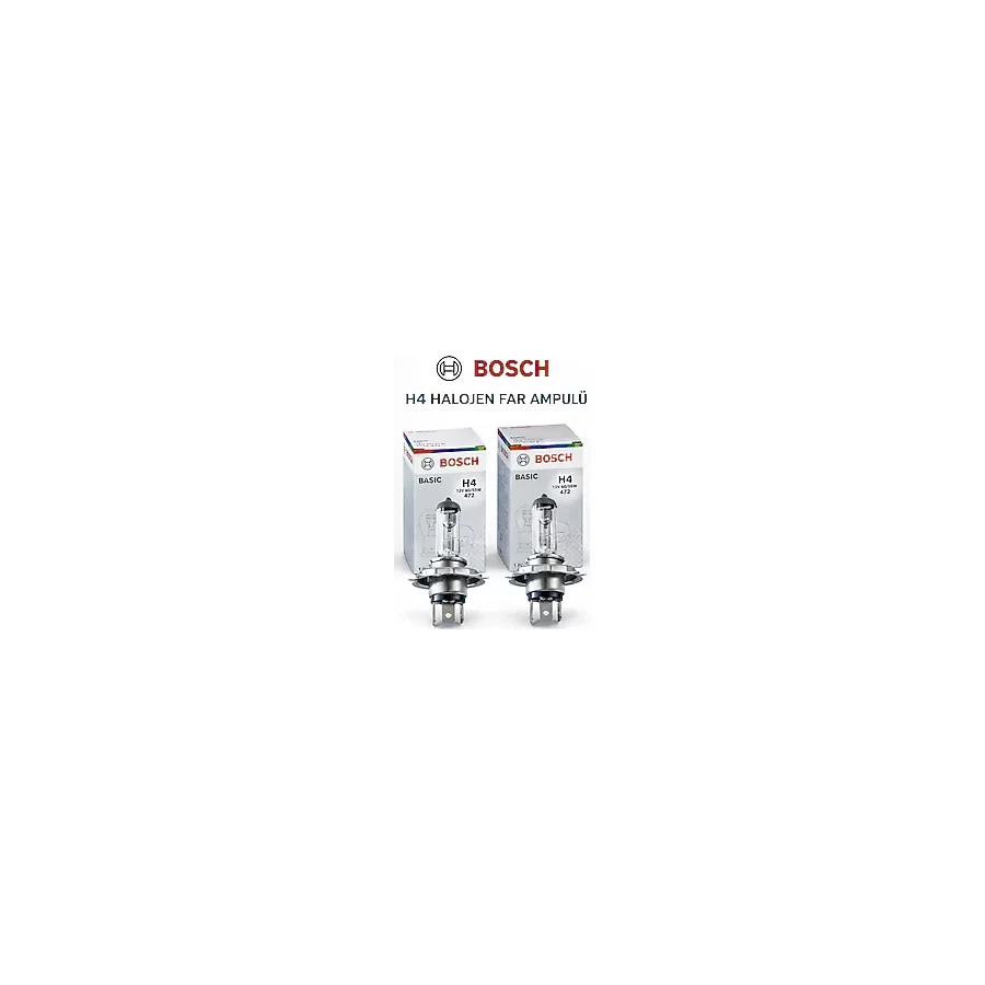Bosch H4 Halojen Far Ampulü 12V 60/55W 472 Basic (2 Adet) 3 Tırnaklı - Uzun Ömürlü Yüksek Aydınlatma
