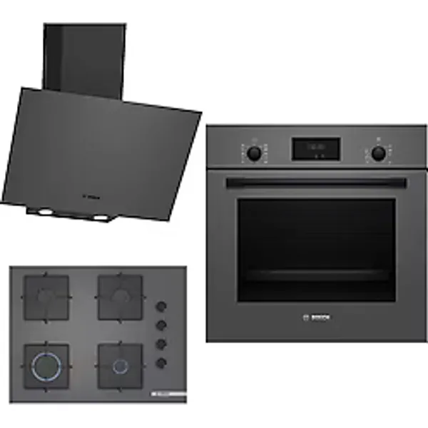 Bosch Hbf512bh1t Fırın + Pop7c9p30o Ocak + Dwk64pj70t Davlumbaz Gri Ankastre Set