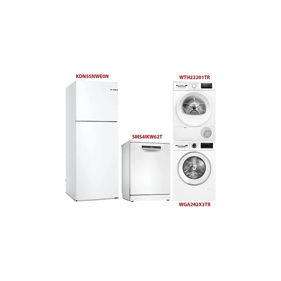 Bosch Kdn55nwe0n - Sms4ıkw62t - Wga242x3tr - Wth22201tr Beyaz Eşya 4'Lü Set