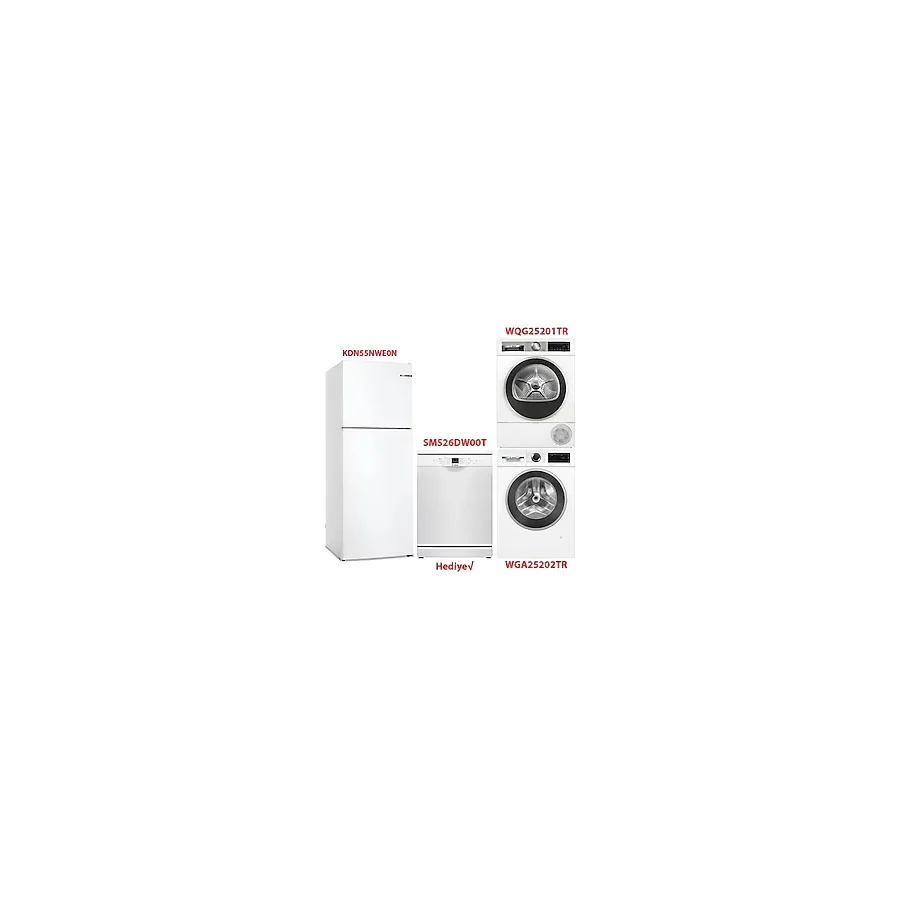 Bosch Kdn55nwe0n - Wga25202tr - Wqg25201tr - Sms26dw00t Beyaz Eşya 4'Lü Set