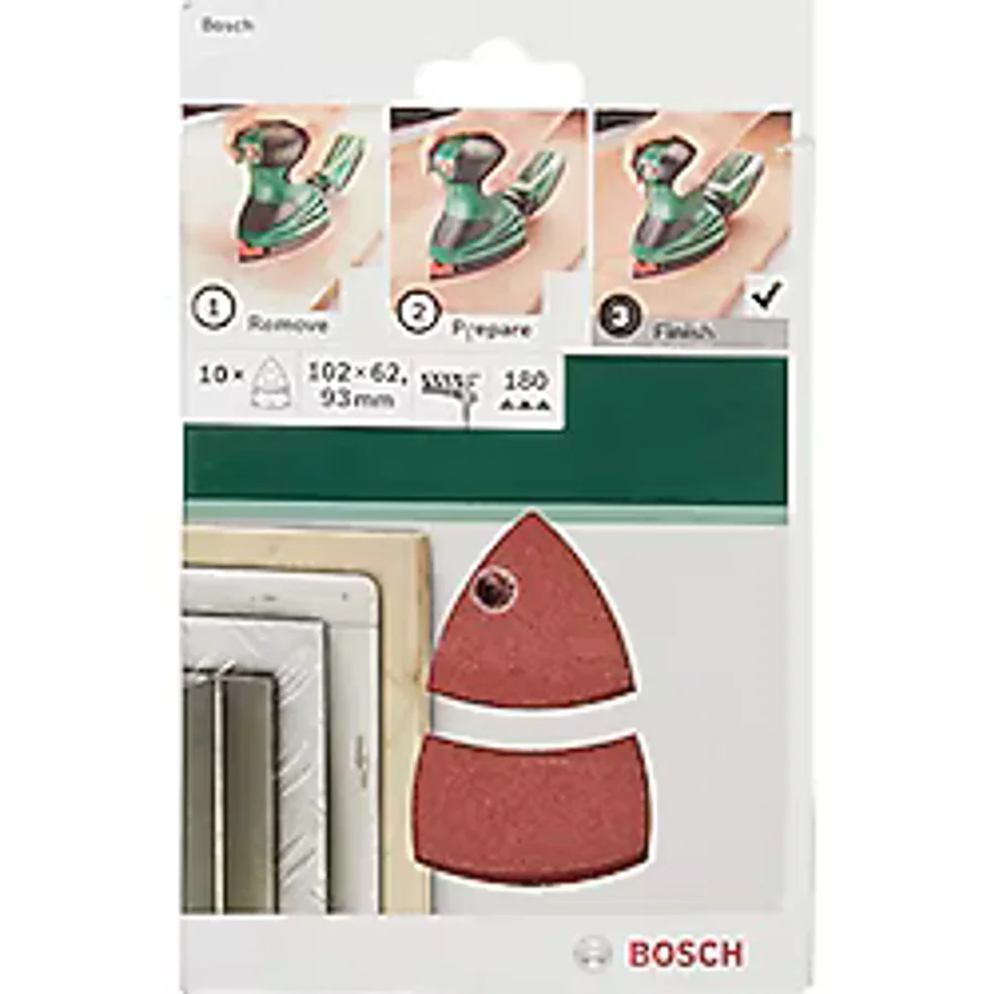 Bosch - Multi Zımpara Kağıdı 10'Lu, 102 X 62/93 Mm 180 Kum 11 Delik