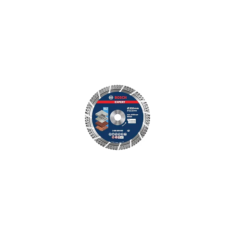 Bosch Professional 1x EXPERT MultiMaterial Elmas Kesme Diskleri (Beton, Donatılı beton, Tuğla, Yumuşak taş, Ø 230 mm, Aksesuar Büyük Avuç Taşlama Makinesi)