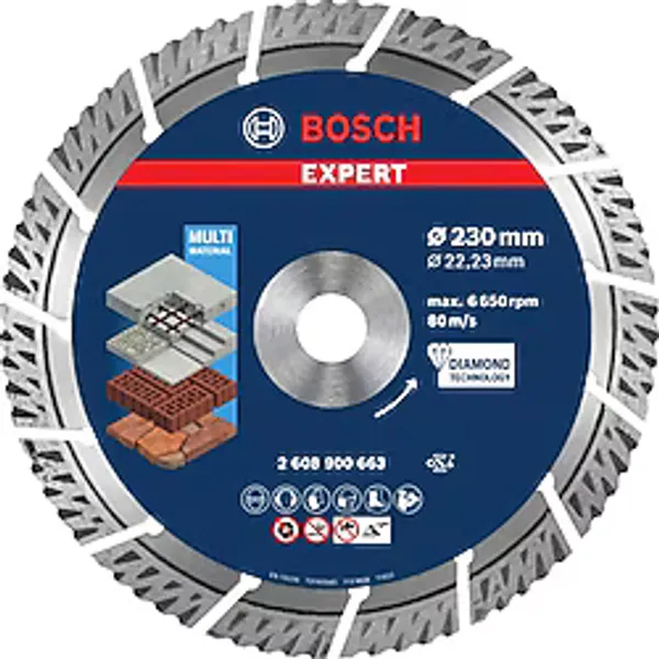 Bosch Professional 1x Expert Multimaterial Elmas Kesme Diskleri (Beton, Donatılı Beton, Tuğla, Yumuşak Taş, Ø 230 Mm, Aksesuar Büyük Avuç Taşlama Makinesi) - Ahşap