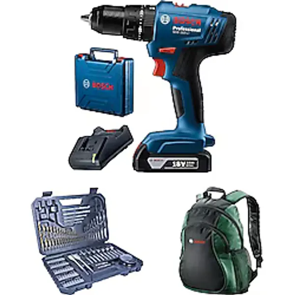 Bosch Professional GSB 183 Tek Akülü 2 Ah Darbeli Matkap Şarjlı + V-Line 103 Parça Karışık Aksesuar Seti+ Bosch Sırt Çantası