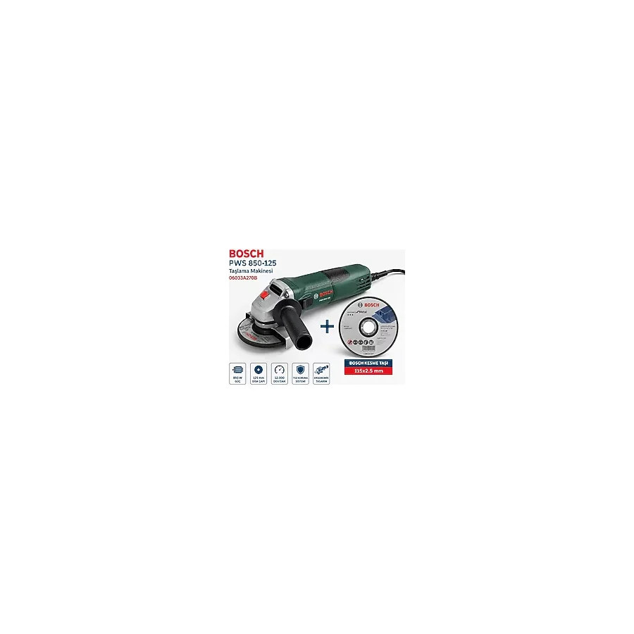 Bosch Pws 850-125 Taşlama Makinesi + Bosch 115X2,5 mm Metal Kesici Disk