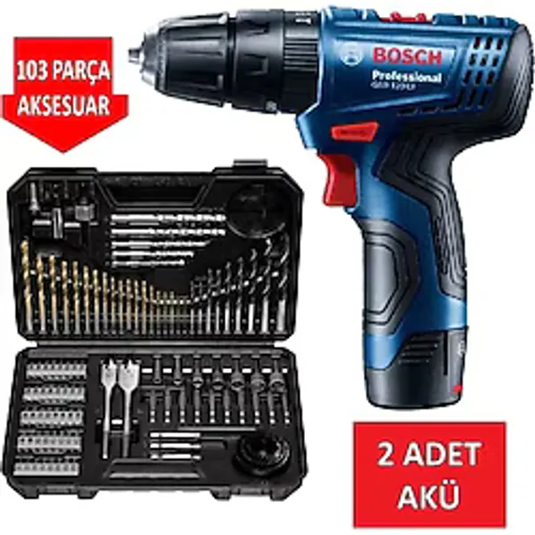Bosch Şarjlı Matkap Darbeli Matkap Çift Akülü Vidalama + Bosch Matkap Ucu Vidalama Ucu Lokma Ucu Set