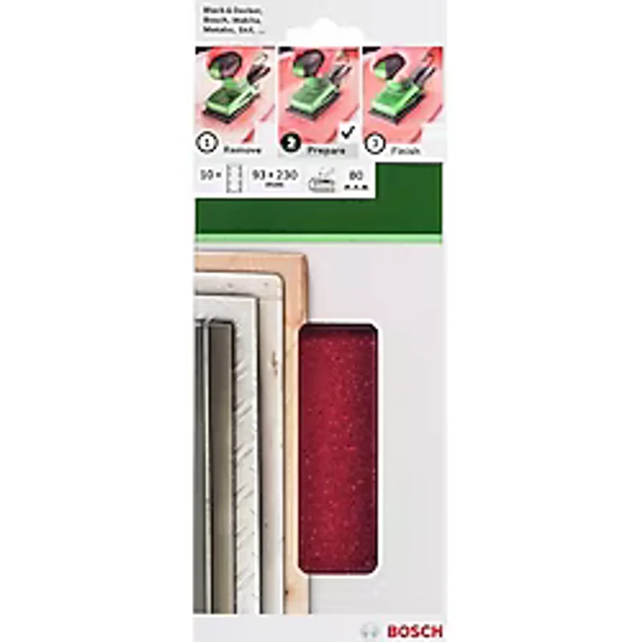 Bosch - Titreşimli Zımpara Kağıdı 10'lu, 93 x 230 mm 80 Kum 8 Delik