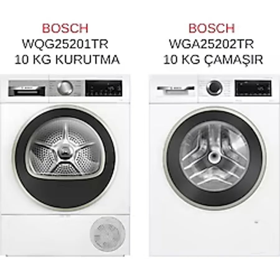Bosch WQG25201TR - WGA25202TR 10 kg Kurutma ve 10 kg Çamaşır Makinesi 2'li Set