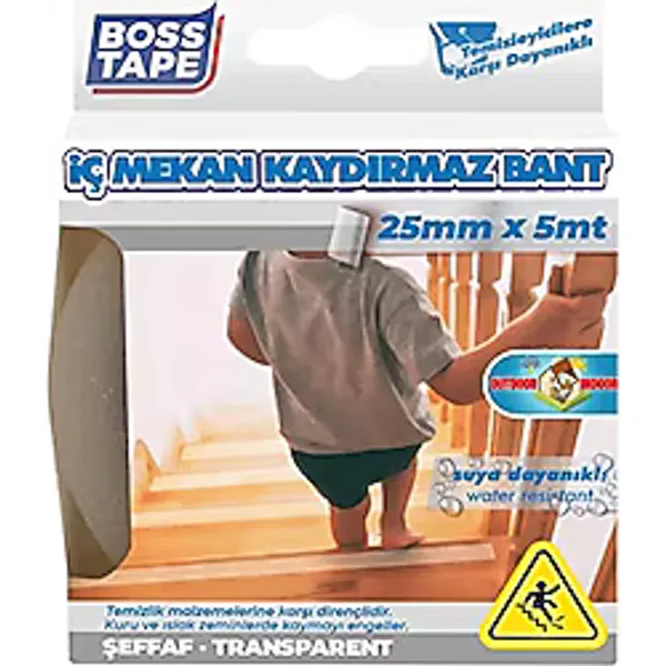 Boss Güvenli Yüzey Zemin Kaydirmaz Bant, 25 mm x 5 m, Seffaf
