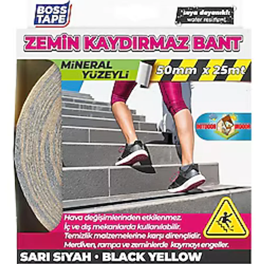 Boss Tape Sarı-Siyah Zemin Kaydırmazlık Bandı