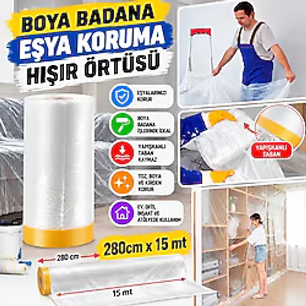 Boya Badana Eşya Koruma Hışır Örtüsü 280Cm X 15 Mt Yapışkanlı Hışır Örtü (Adet Fiyatıdır)
