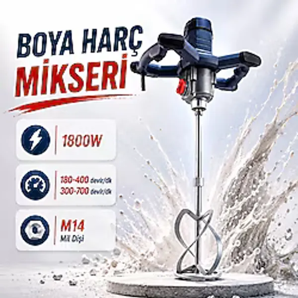 Boya Harç Mikseri 1800W Elektrikli Karıştırıcı M14 Çift Devirli Alçı Çimento Beton Karıştırma Mikser