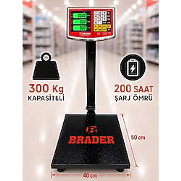 Brader 300 kg Kapasiteli Terazi-1.kalite-Katlanır Şarjlı Kantar-2 Yıl Garantili