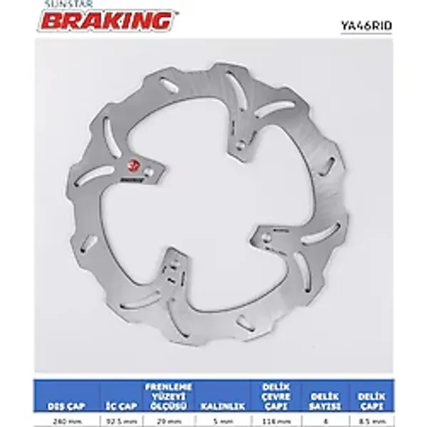 Braking YAMAHA X-MAX 250 X-CITY DALGALI ARKA FREN DİSKİ 4 DELİK 250cc 2005-2024
