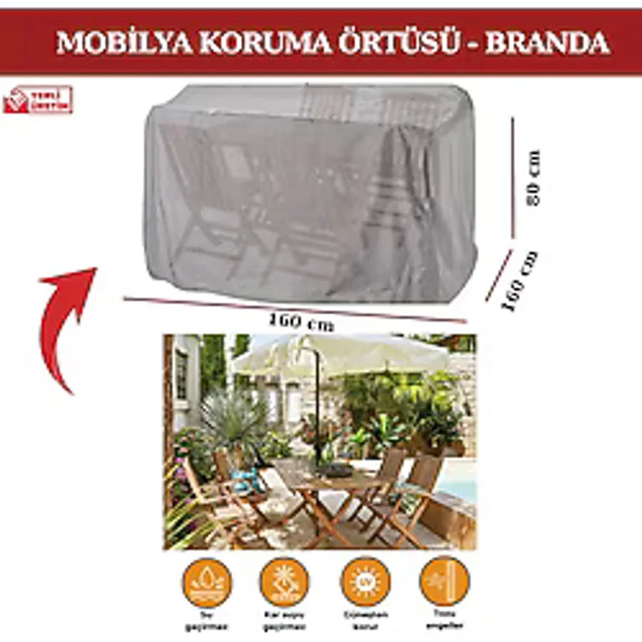 Breen Bahçe Mobilya Koruma Örtüsü Branda 160X160X80 cm - Santimetre, Su Geçirmez, Güneşten Korur - 160 x 160 - Gri