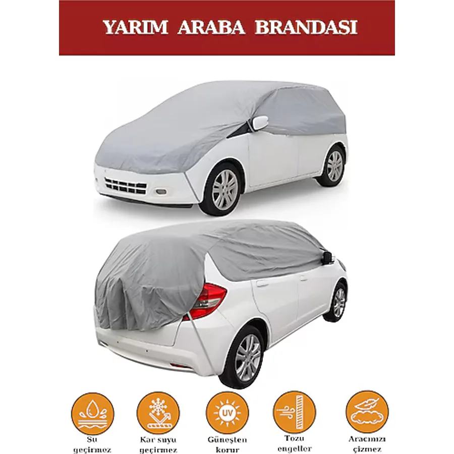 Breen Gri Yarım Araba Brandası, Su Geçirmez, Güneşten Korur, Toz ve Kir Önleyici, Buzlanma Önleyici