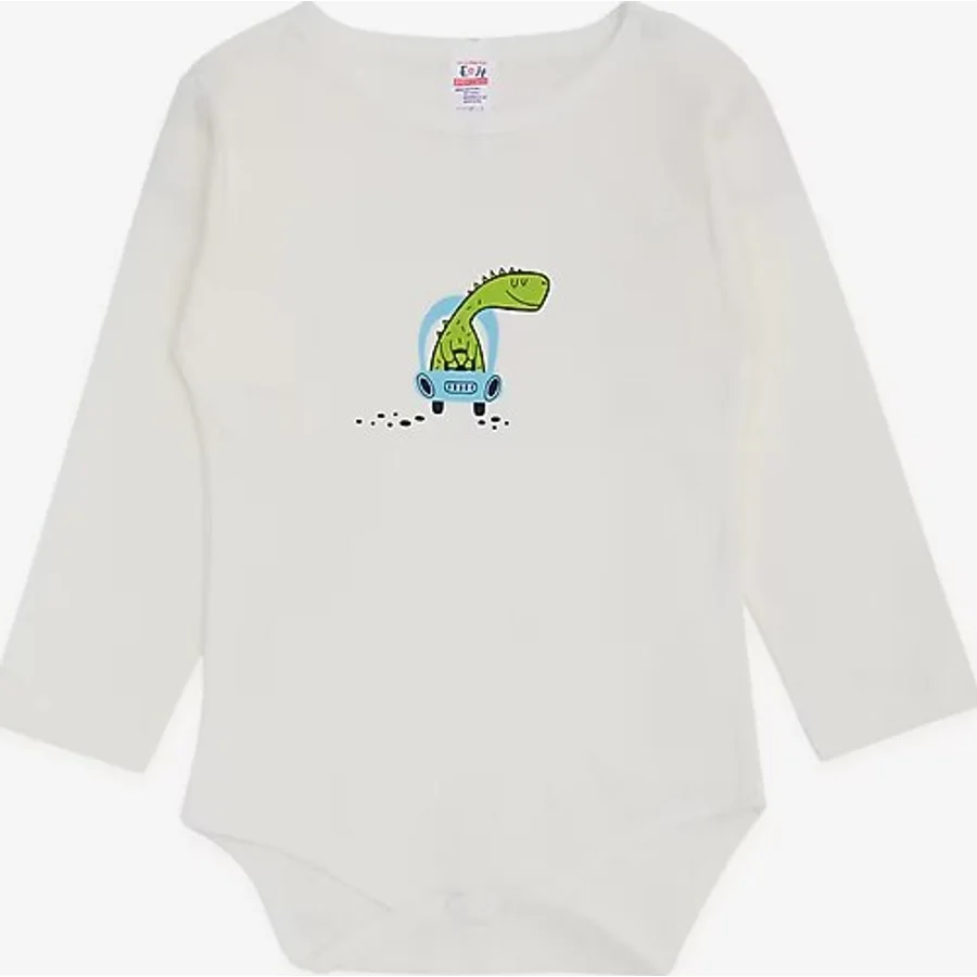 Breeze Erkek Bebek Çıtçıtlı Zıbın Body Dinozor Baskılı 9 Ay-3 Yaş, Ekru