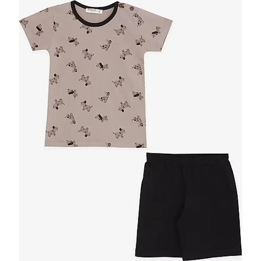 Breeze Erkek Bebek Pijama Takimi Sevimli Kopekcik Desenli 9 Ay-3 Yas, Kahverengi
