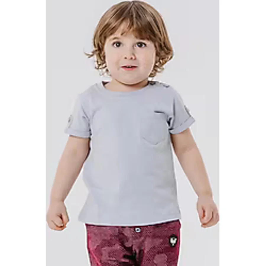 Breeze Erkek Bebek Tişört Cepli Kolları Düğme Aksesuarlı 9 Ay-3 Yaş, Gri