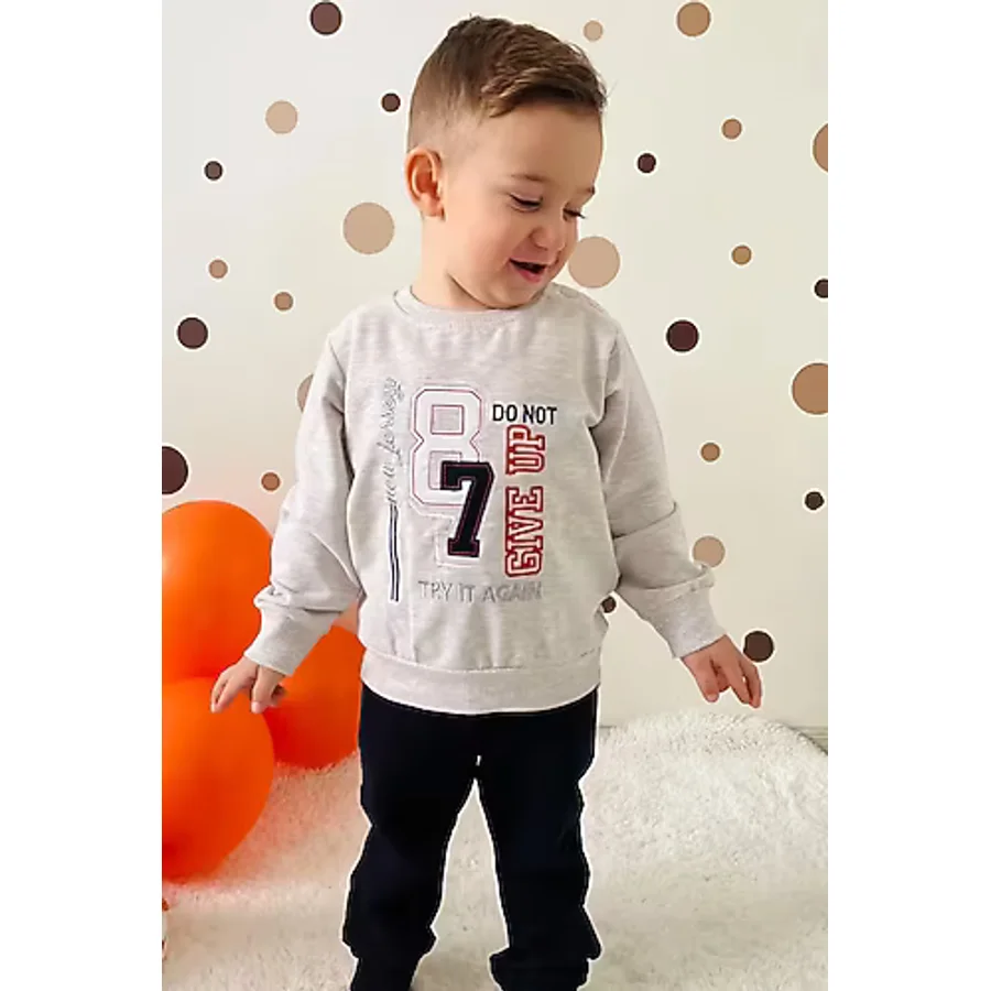 Breeze Erkek Çocuk Eşofman Takımı Rakam Nakışlı 1.5-5 Yaş, Bej Melanj