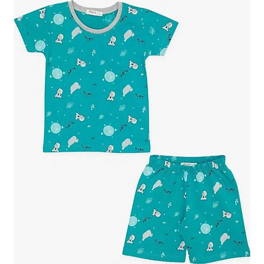 BREEZE GİRLS & BOYS Erkek Bebek Şortlu Pijama Takımı Kuala Desenli 9 Ay-3 Yaş, Petrol Yeşili