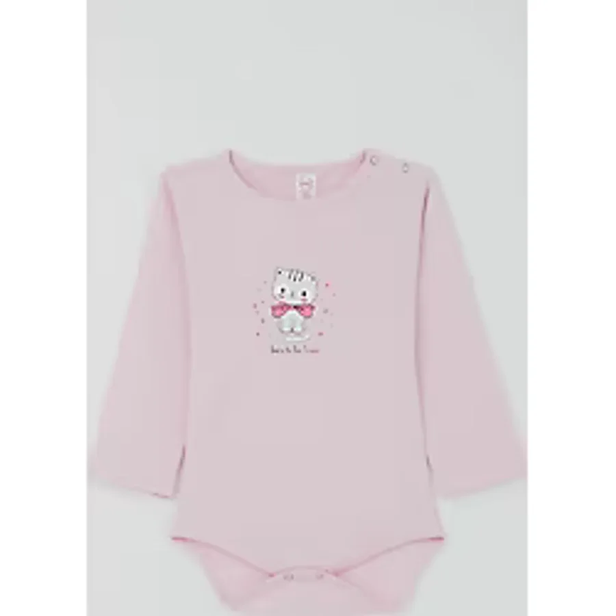 Breeze Kız Bebek Çıtçıtlı Zıbın Body Sevgi Temalı Kedicik Baskılı 9 Ay-3 Yaş, Pembe-pembe