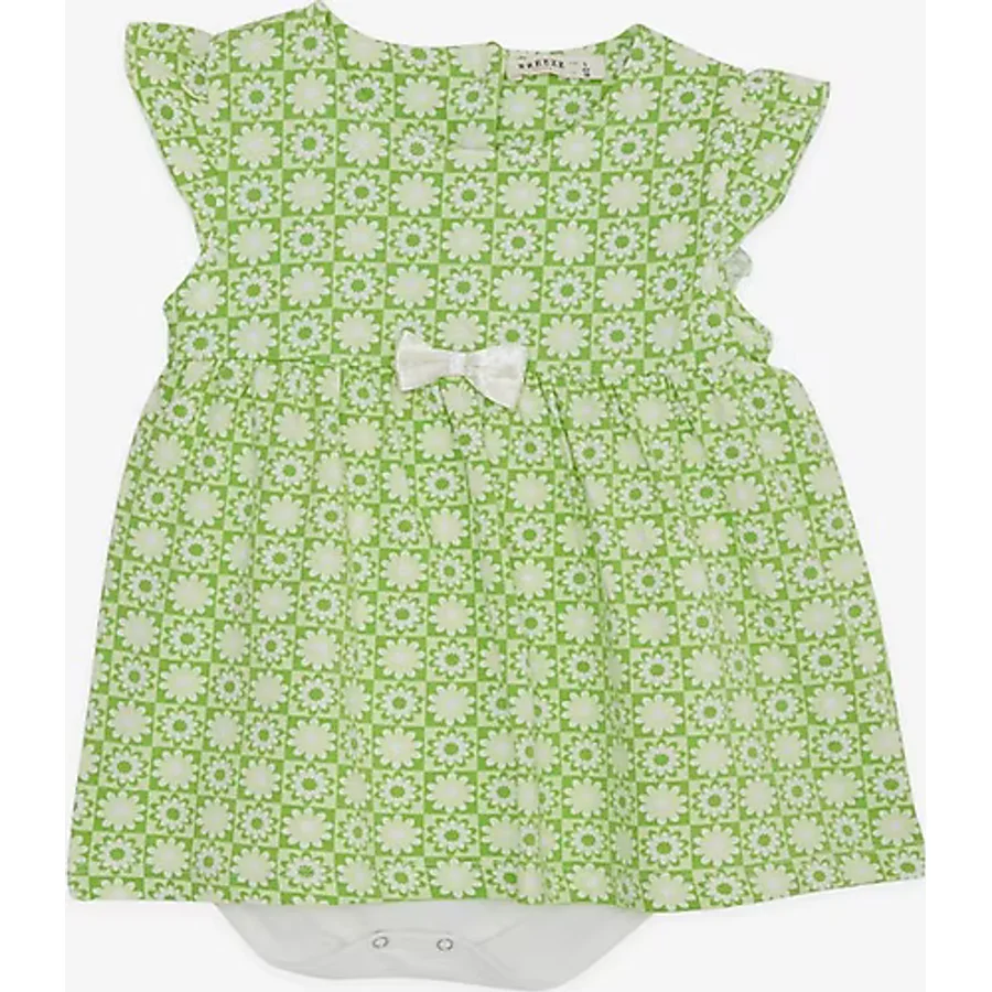 Breeze Kız Bebek Elbise Zıbınlı Çiçek Desenli Fiyonklu 9 Ay-3 Yaş, Fıstık Yeşili