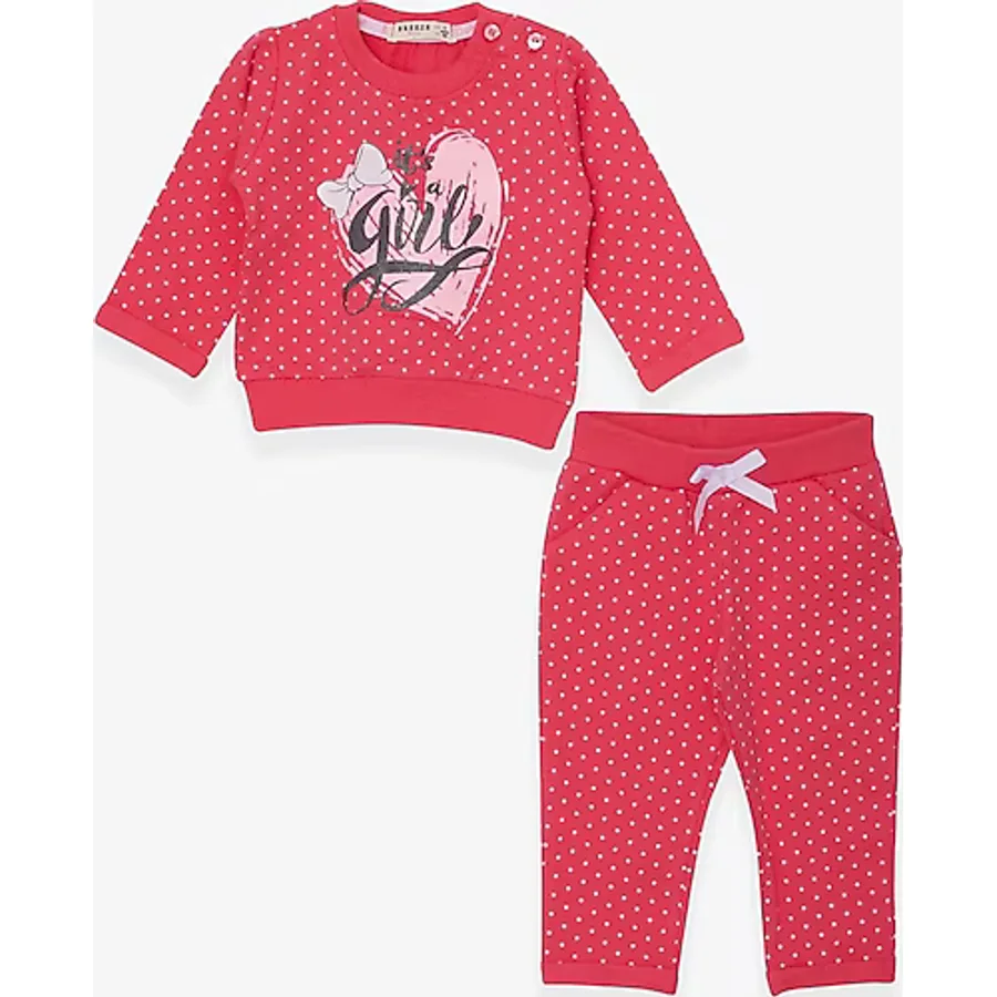 Breeze Kız Bebek Eşofman Takımı Puantiyeli Simli Baskılı 6 Ay-2 Yaş, Mercan